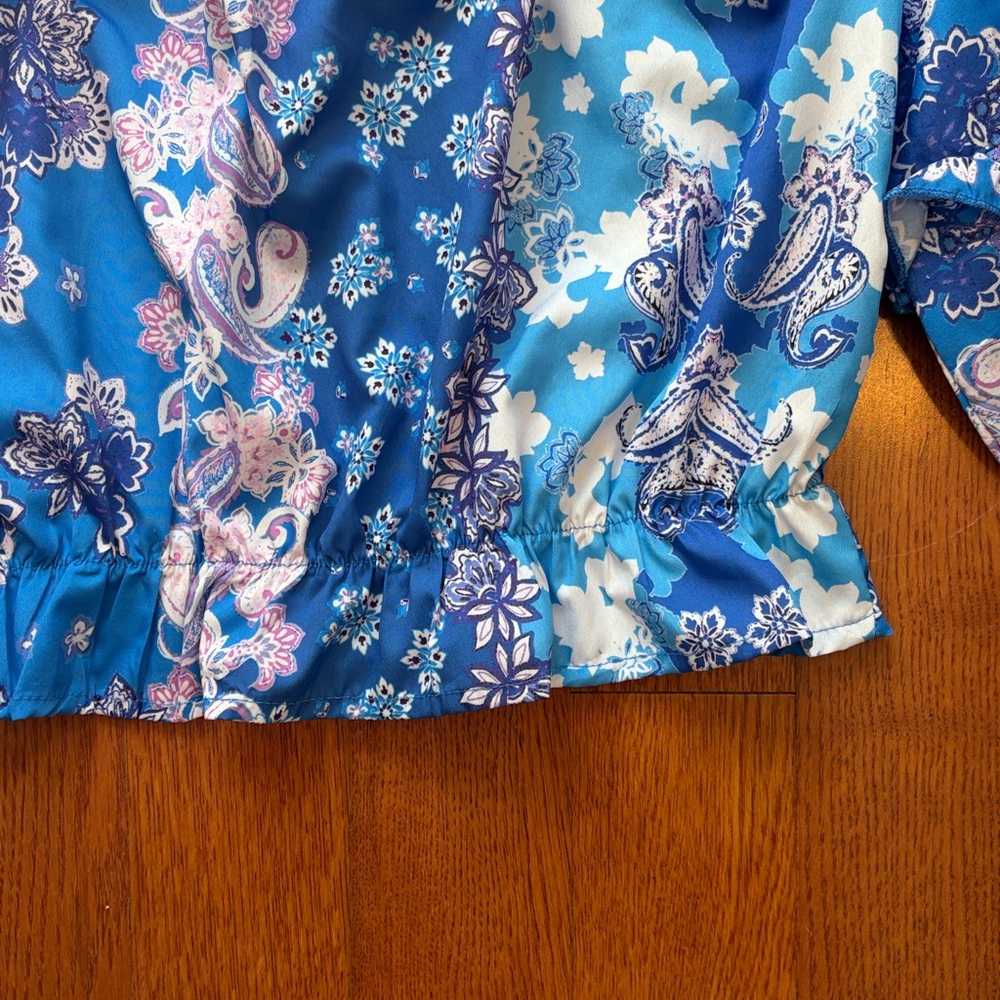 Rachel Zoe Blue Floral Ruffle Crop Top size S - Picture 4 of 9